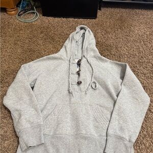 Old Navy Light Gray Hooded Pullover Sweatshirt with Button-Placket